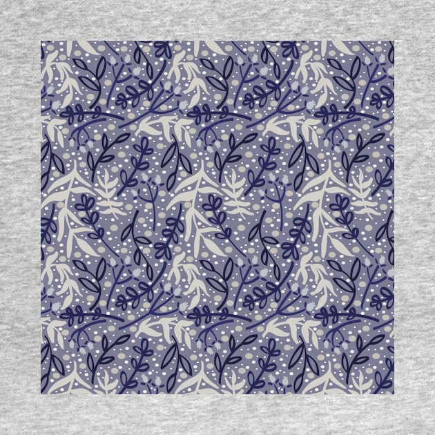 Botanicals and Dots - Hand drawn Design - Blue, Grey, Indigo by GenAumonier